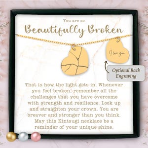 Personalized Kintsugi necklace, beautifully broken necklace, divorce gift, break up gift, mended heart pendant, Kintsugi heart necklace gift