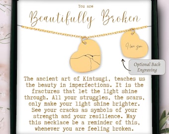 Collier coeur Kintsugi personnalisé, collier magnifiquement cassé, collier coeur réparé bijoux Kintsugi cadeau de divorce personnalisé rupture