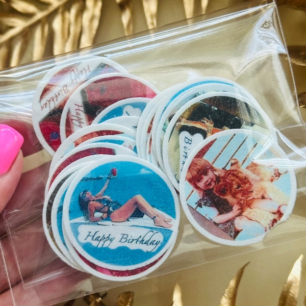 50 Personalized Edible Drink Toppers: Wafer Paper Cocktail Decorations