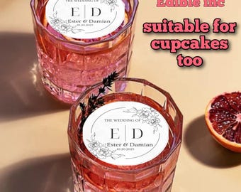 Personalized Wedding Cocktail Toppers: Edible Wafer Monogram Drink Decorations