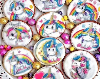 Unicorn party cookies 12 pcs, Rainbow unicorn, Unicorn party favors, Custom honey cookies, Personalized cookies, Kids birthday party cookies