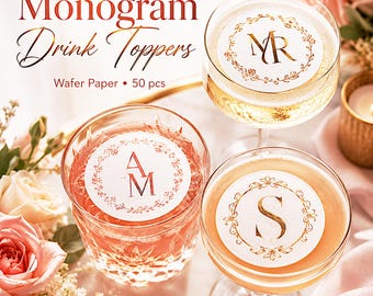 Wedding Drink Toppers, Personalized Monogram Cocktail Decorations