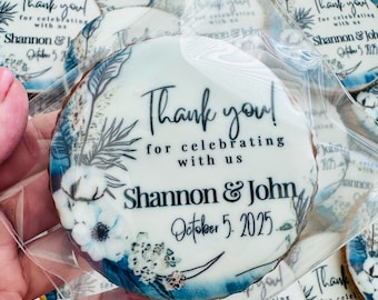 Personalized Wedding Favor Cookies, Custom Names & Date, Thank You Cookie (Set of 12)