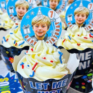 Personalized Edible Wafer Cupcake Toppers (Pre Cut) | Custom Birthday Party Decorations | Photo & Name Cupcake Toppers