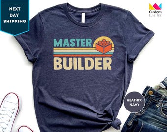 Camiseta de "Maestro Constructor", "Bloques de Construcción", "Regalo de Cumpleaños para Niños", "Camiseta Divertida para Papá", "Regalo para Papá", "Camiseta para Niño"