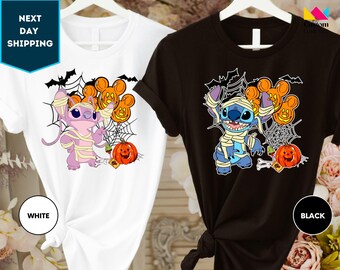 Disney Stitch and Angel Halloween Shirt, Disney Halloween Shirt, Disneyland Halloween Family Matching Shirt