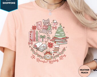 The Purrfect Holiday Story Shirt, Meowy Christmas Shirt, Christmas Cat Shirt, Book Lover Christmas Shirt, Books And Cat Xmas Shirt