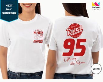 Lightning McQueen Cars On The Road Disneyworld Shirts, Double Side Disney Cars Movie Shirt, Cars Character Cartoon Lightning MC Queen Tee