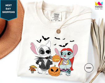 Comfort Colors Disney Stitch Halloween Shirt, Stitch And Angel Shirt, Disney Halloween Trip Shirt, Disney Family Shirt, Spooky Season Shirt