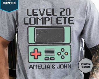 Camiseta de regalo para el 20.º aniversario de bodas para marido y mujer, regalo de aniversario personalizado, regalo para marido gamer, camiseta retro de videojuegos