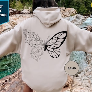 Floral Butterfly Sweatshirt, Butterfly Hoodie,  Animal Hoodie,  Animal Lover Gift, Butterfly Graphic Sweatshirt, Butterfly Hoodie for Women