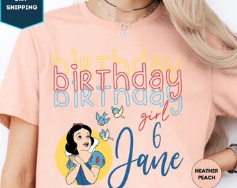 Camiseta personalizada de princesa para cumpleaños de niña, camiseta infantil de Blancanieves de Disney, camiseta infantil de Blancanieves de Disneyland, camiseta de viaje de cumpleaños de niña de Disney 2026