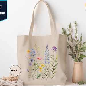 Wildflower Tote Bag, Floral Tote Bag, Gift For Women Totes, Birthday Gift Bag