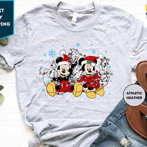 Maglietta di Natale di Minnie e Topolino, maglietta a quadri natalizia di Topolino e Minnie, maglietta natalizia Disney, maglietta natalizia per la famiglia