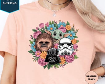 Retro Floral Star Wars Shirt, Vintage Star Wars Shirt, Galaxy's Edge Shirt, Star Wars Characters Shirt, Disney Family Shirt, Galaxy War Tee
