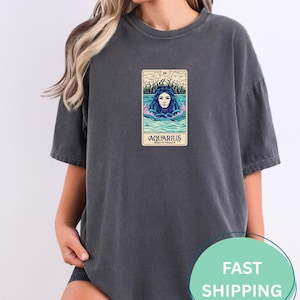 Tarot du zodiaque Verseau | -shirt d'astrologie Comfort Colors | Cadeau d'anniversaire Verseau pour elle t-shirt graphique bohème signe astrologique vêtements esthétiques