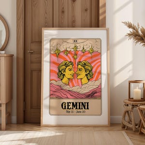 Gemini Zodiac Tarot Poster, Zodiac Wall Art, Gemini Birthday Gift, Astrology Dorm Decor, Printable Celestial Poster, Summer Home Decor
