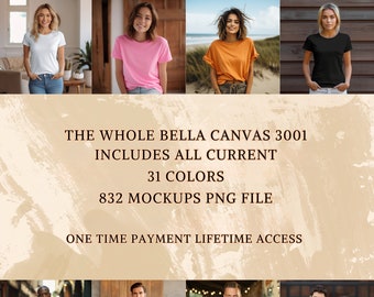 Whole 832 Mockups Bella Canvas 3001 Mockup Bundle, All Bella Canvas 3001 Bundle, Full Access Lifetime,T-shirt Bella Canvas 3001 Bundle