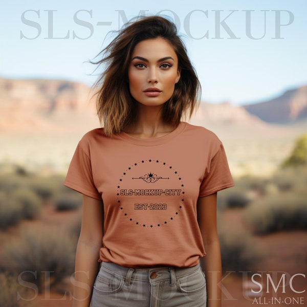 Heather Clay Bella Canvas 3001 Mockup Bella Canvas Mockup, Heather Clay T-Shirt Mockup Female Model Mockup Woman Bella Canvas 3001 T-shirt