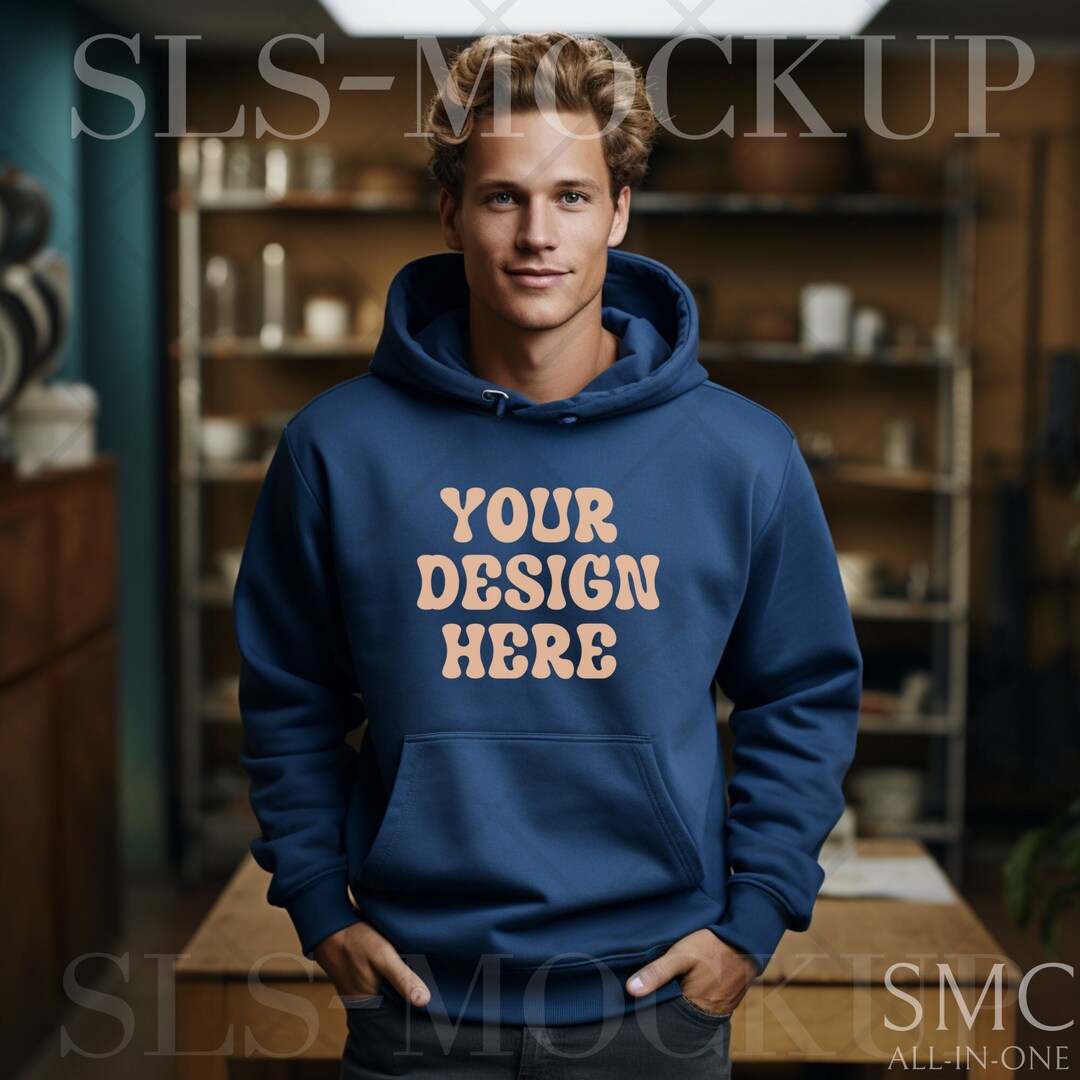 Gildan Heavy Blend Hoodie (Style G1850) - Antique Sapphire, Large - Basic Pullover Hooded Sweatshirt