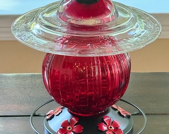 Glass Hummingbird Feeder - Red Dome