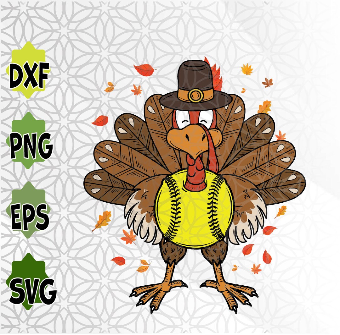 Softball Turkey Pilgrim Pumpkin Softball Bat Thanksgiving Svg, Eps, Png