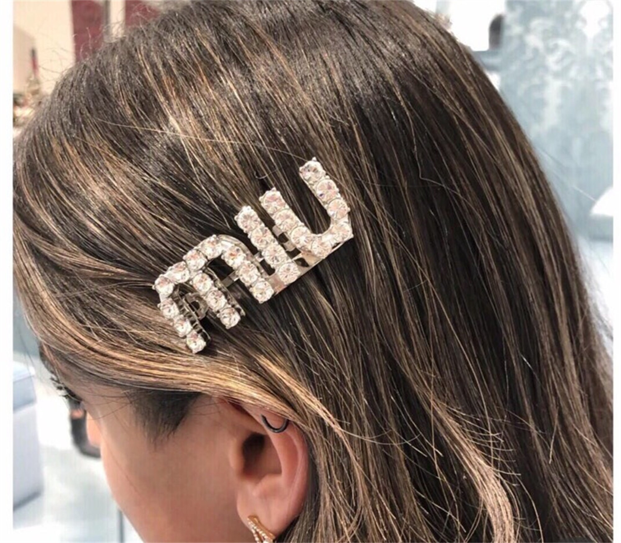 Miu Miu Silver Crystal Micro Bow Hair Clip Miu Miu