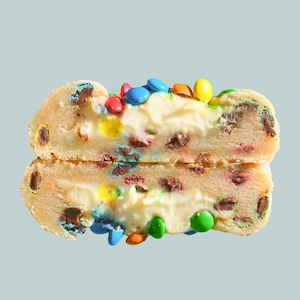 M&M Cheesecake Stuffed Cookies | Chunky MnM Cookies with Cheesecake Filling, Homemade Cheesecake Dessert Cookie Gourmet Rainbow Cookies