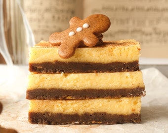 Gingerbread Cheesecake Bars Recipe | Christmas Cheesecake, Gingerbread Cookie Cheesecake Slice, Holiday Baking, Christmas Dessert Recipe