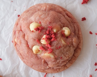 Strawberries and Cream Cookies Recipe | Strawberry White Chocolate Chip Cookies, Strawberry & Creme Cookies, Soft and Chewy Gourmet Cookies