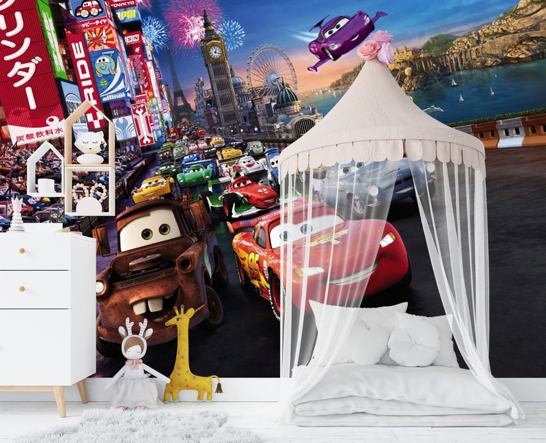 Lightning Mcqueen Kids Room Wallpaper, Peel and Stick Race Cars Nursery