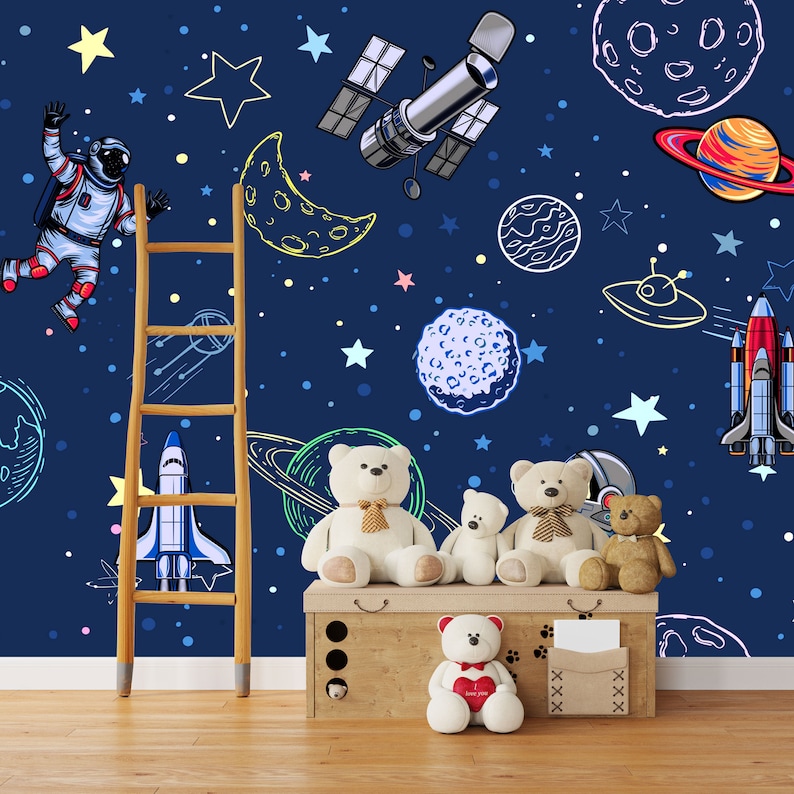 Removable Watercolor Astronaut Wall Decals – Peel & Stick Planet Wall Stickers For Kids' Bedroom, Nursery, Playroom (Grey Space Theme) - View #5
