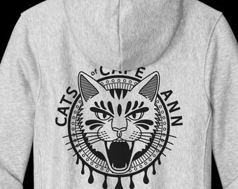 Tabby Flow Heavyweight Hoodie – Sweatshirt met tattoo-kattenprint, alternatieve unisex streetwear, cadeau voor kattenliefhebbers
