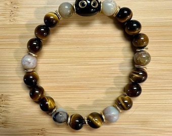 Black Cat-kralenarmband – tijgeroog en citrien edelsteen, gouden accenten