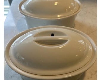 Set Of 2 Pillivuyt Porcelain France White Covered Casserole Serving Dishes 1 Qt.