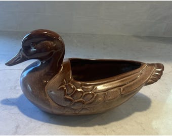 FRANKOMA Art Pottery Brown MALLARD DUCK Planter Pot 208 Vintage