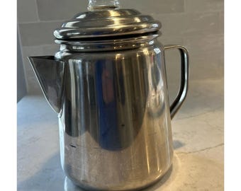 Cafetera Coleman de acero inoxidable de 12 tazas, tipo percolador, para estufa, camping y exteriores.