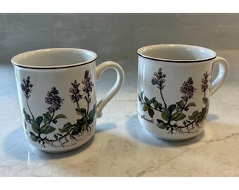 Set Of 2 Villeroy & Boch BOTANICA Veronica Officinalis 3.75” Porcelain Mugs