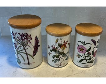 Portmeirion The Botanic Garden Juego de 3 botes con tapas Diseño floral/mariposa