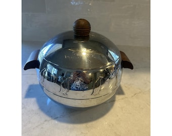 Vintage MCM West Bend Pinguin Chrom Heiß Kalt Servier Eiskübel Holzgriffe!