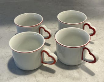 4 vintage Coffee Tea Mugs Toscany Collection Japan Heart Handle Valentine Love