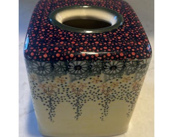 Blue Rose Polish Pottery Sunshine Grotto Tissue Box Hand Made And Signed