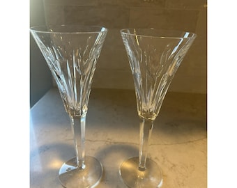 Set of 2 Waterford Millennium Fluted Champagne Heart Love Pattern 9 1/4" Tall - perfect!