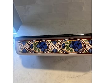 Cazuela para asar Baumann Alemania Vintage de esmalte con diseño floral 8x12