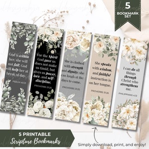 Marque-pages chrétiens floraux : ensemble de versets bibliques (téléchargement numérique imprimable