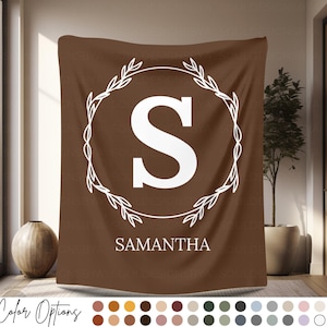Custom Monogram Velveteen Blankets for Women, Personalized Name Letter Boho Blanket, Elegant Gifts for Her, Unique Cozy Gift for Women
