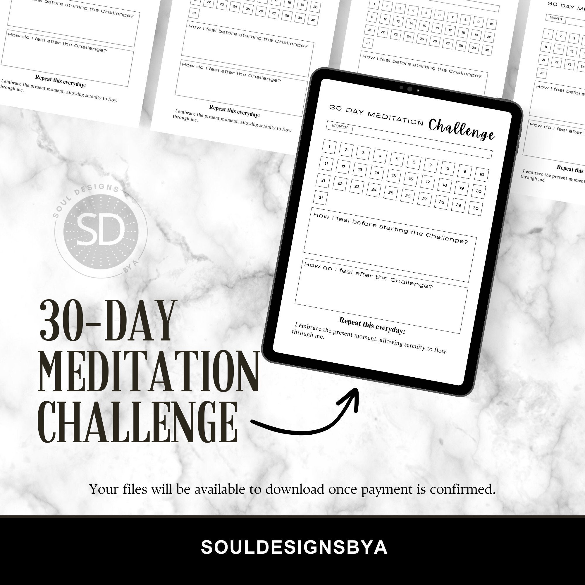 30 Day Meditation Printable, US LETTER 8.5 X 11 30 Day Challenge ...