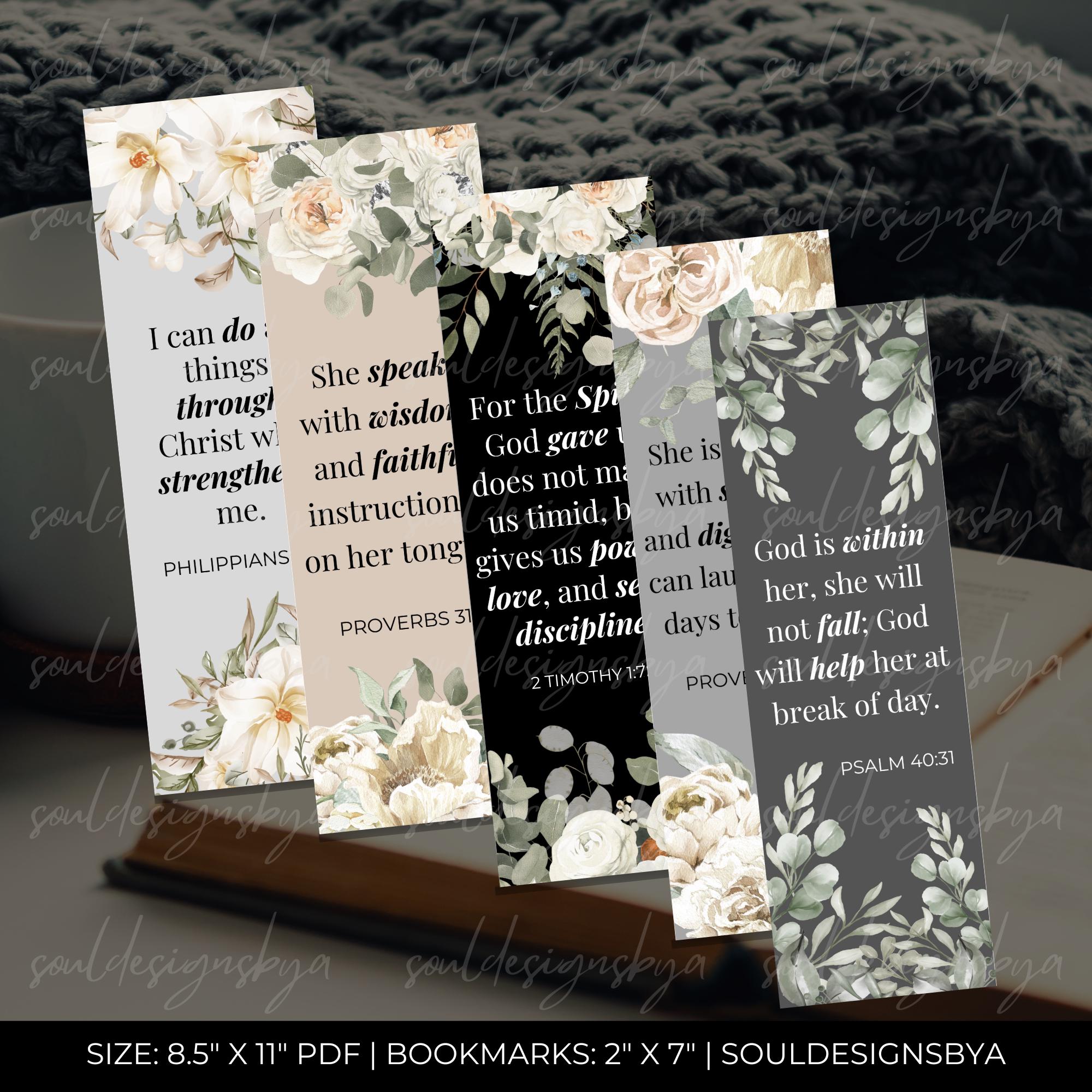 Printable Religious Bookmarks Set of 5, Book Lover Gifts, Christian ...