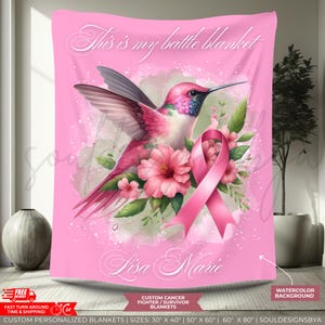 Custom Hummingbird Blanket Cancer Warrior Throw for Her Plush Chemo Comfort Gift Name Personalized Healing Support Blanket Gifts for Her