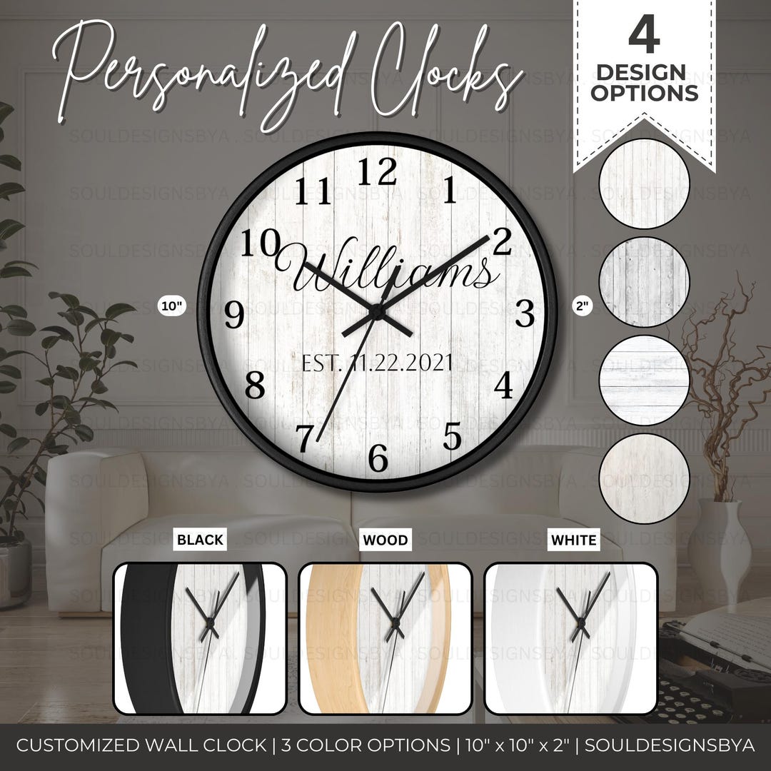 Custom Rustic Style Home Decor Wall Clock, Wedding Gift Idea